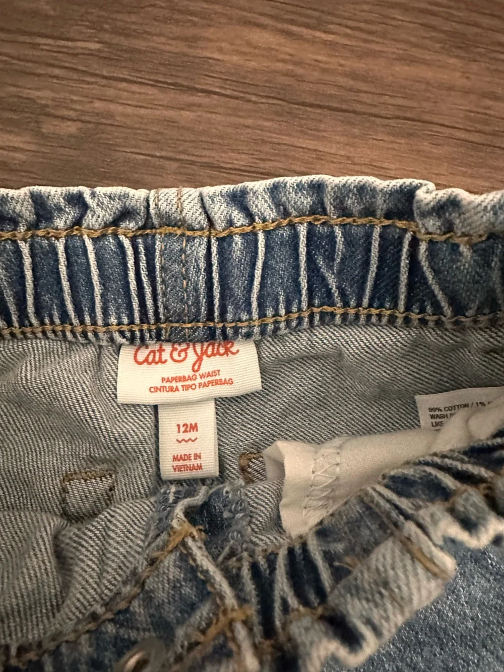 Cat & Jack Light Blue Paper Bag Waist Denim Pants 12m
